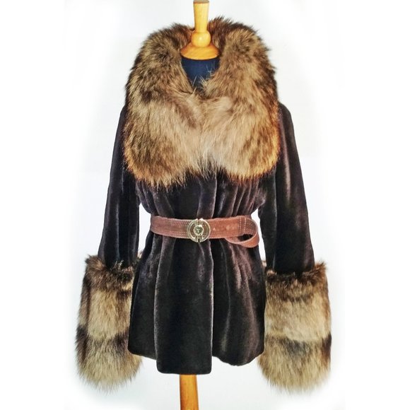 LUXURIOUS SHEARED MINK FUR COAT/JACKET BY GIULIANA TESO WITH RACCOON TRIM - Picture 3 of 11